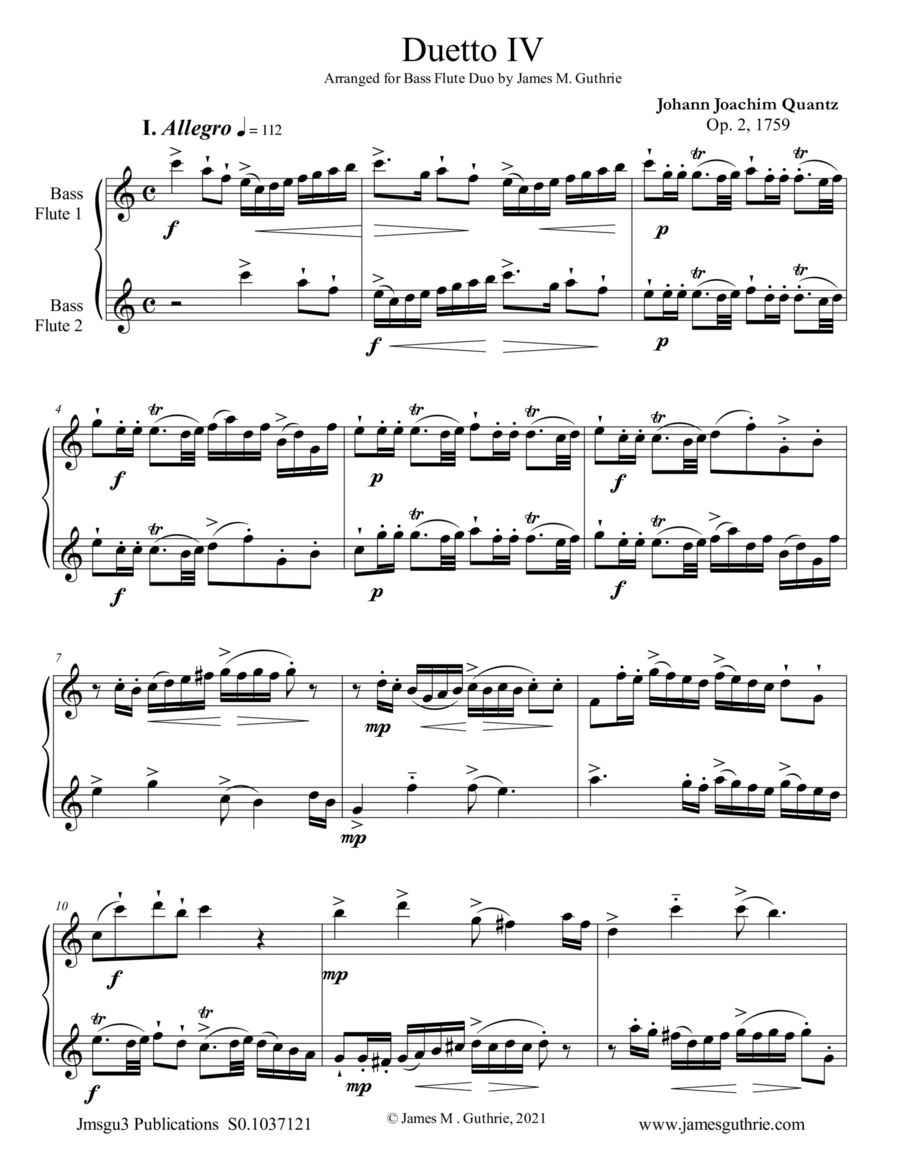 Quantz: Duetto Op. 2 No. 4 for Bass Flute Duo (arr. James M. Guthrie)