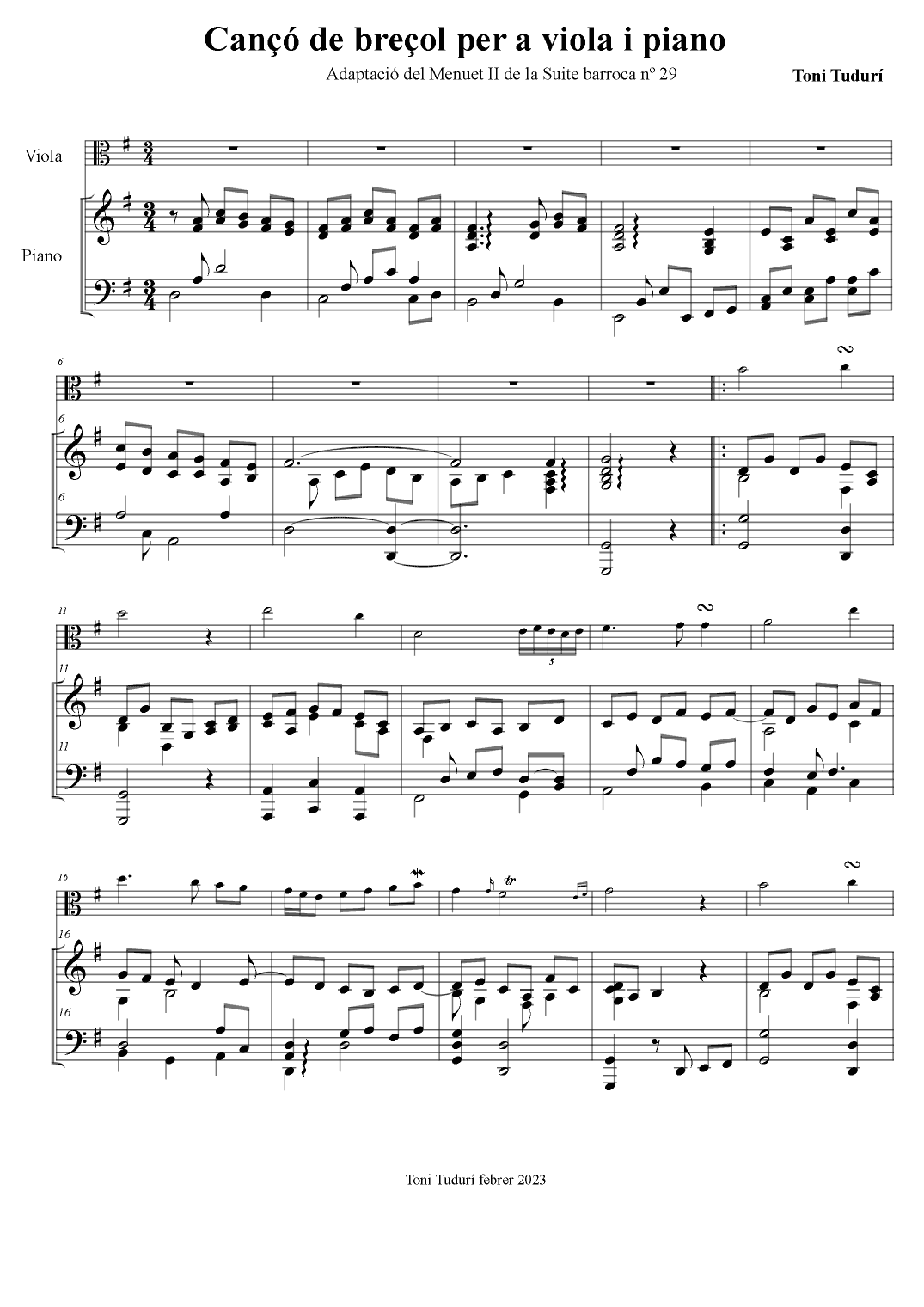 Lullaby (Cançó de breçol) for viola & piano