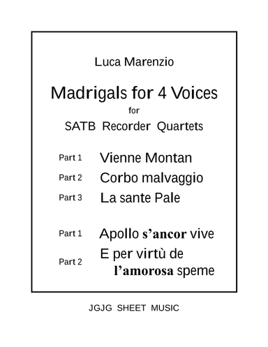 Five Marenzio Madrigals for Recorder Quartet (arr. John Geohegan)
