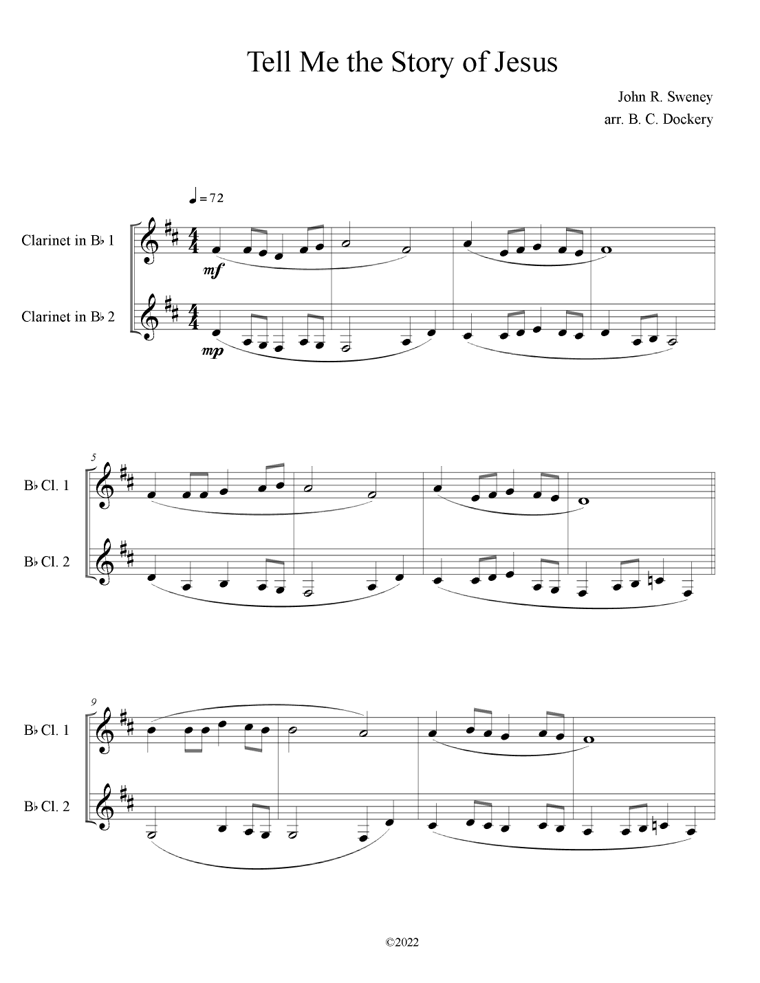 Tell Me the Story of Jesus (Clarinet Duet) (arr. B. C. Dockery)