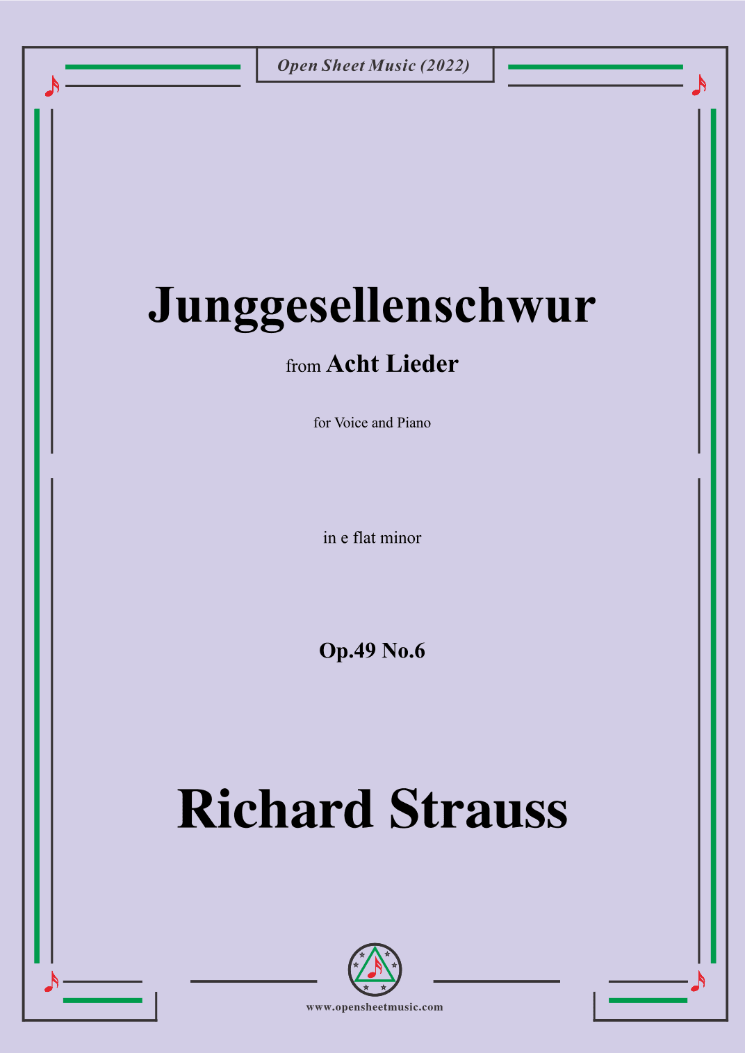 Richard Strauss-Junggesellenschwur,in e flat minor (arr. OSM Press)