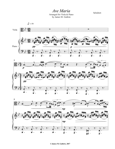 Schubert: Ave Maria for Viola & Piano (arr. James M. Guthrie, ASCAP)