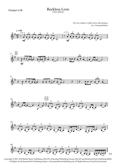 Reckless Love (arr. Fernando Britto)