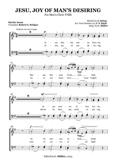 Jesu, Joy of Man's Desiring - TTBB (German and English lyrics) (arr. Alex E.)