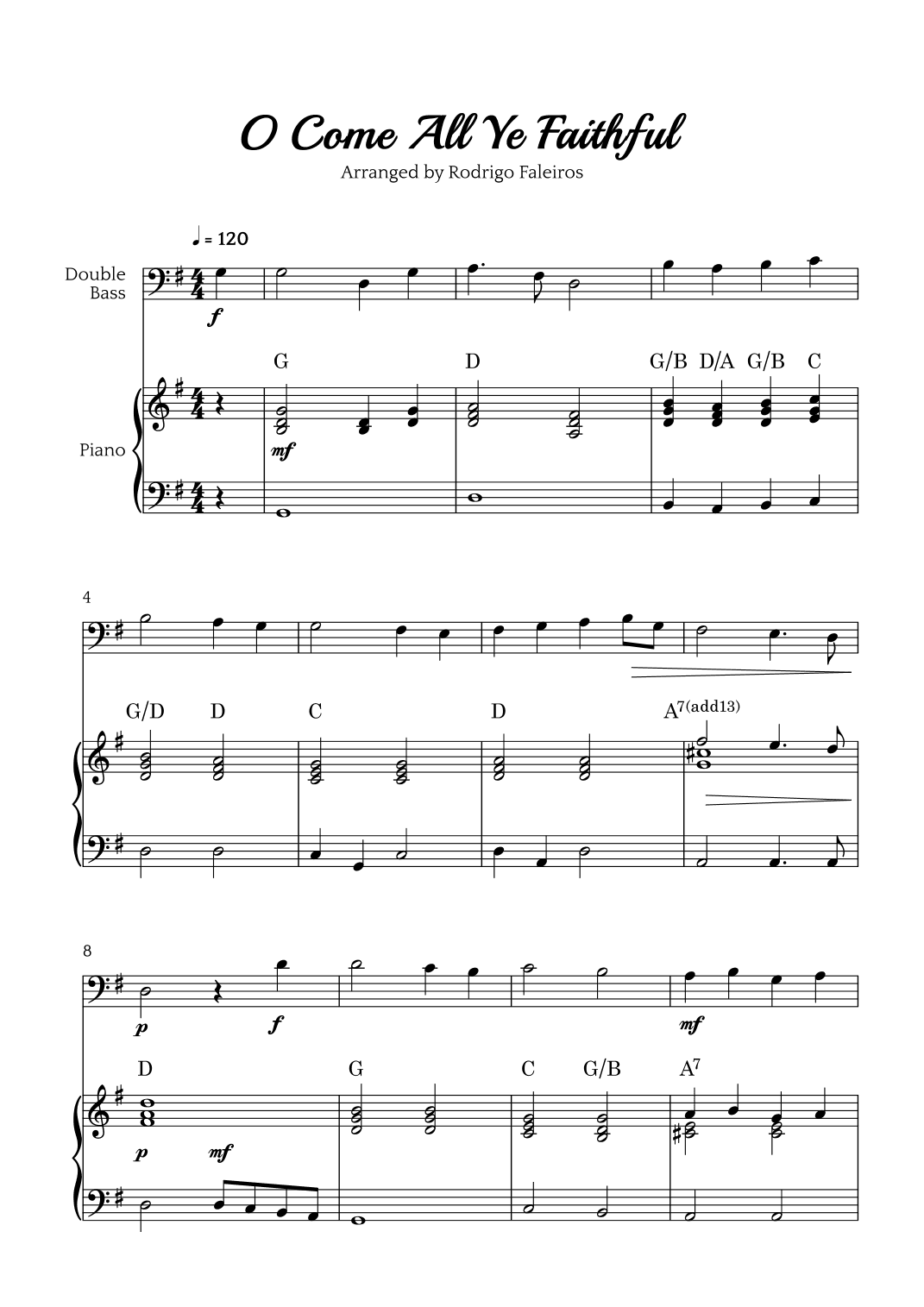 O Come All Ye Faithful (for double bass and piano accompaniment) (arr. Rodrigo Faleiros)