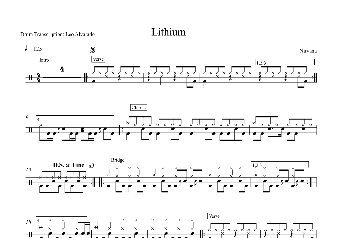 Lithium (arr. Drum Transcription: Leo Alvarado)