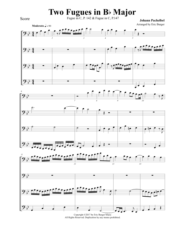 Two Fugues in Bb Major for Trombone or Low Brass Quartet (arr. Eric Burger Music)
