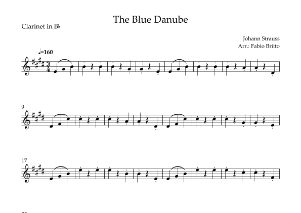 The Blue Danube (Waltz by Johann Strauss) for Clarinet in Bb Solo (arr. Fabio Britto)