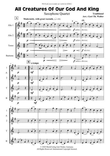 All Creatures Of Our God And King (arr. Gert Th. Walter)