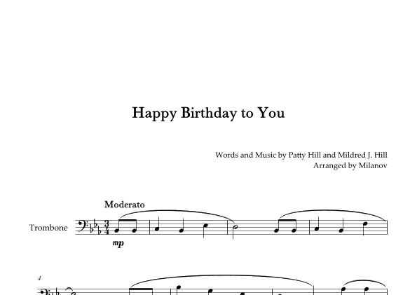 Happy Birthday to You | Trombone | E-flat Major (arr. Milanov)