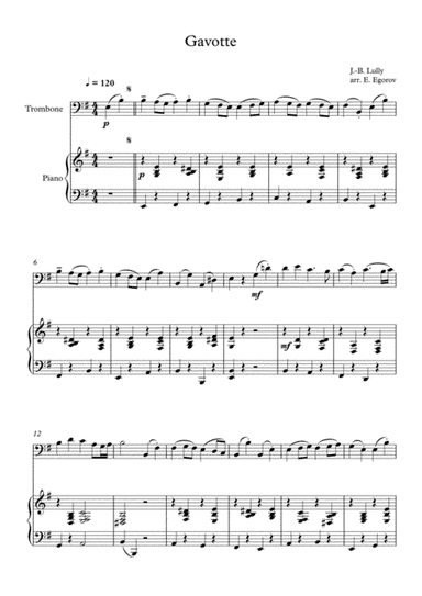 Gavotte, Jean-Baptiste Lully, For Trombone & Piano (arr. Eugene Egorov)