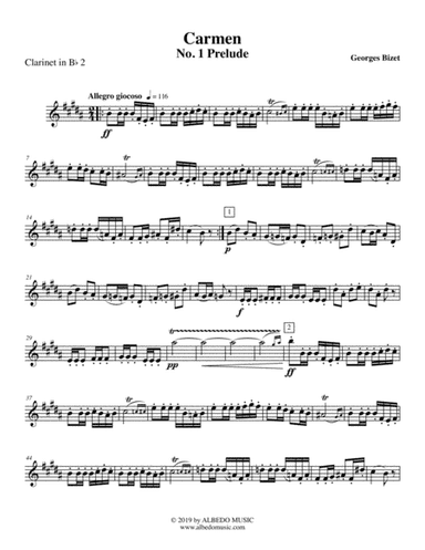 Carmen, No. 1 Prelude - Clarinet in Bb 2 (Transposed Part) (arr. Doug Clyde)