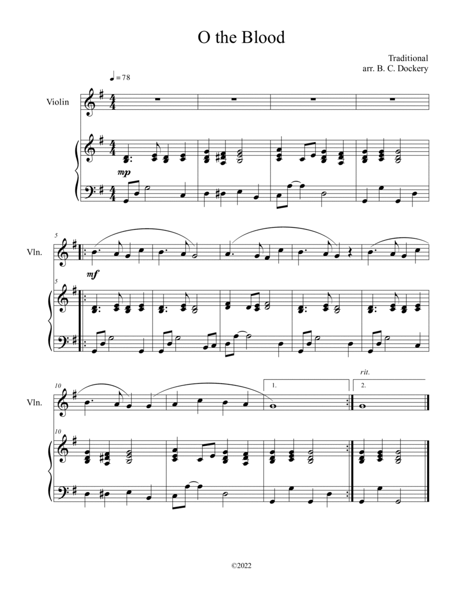 O the Blood (Violin Solo with Piano Accompaniment) (arr. B. C. Dockery)