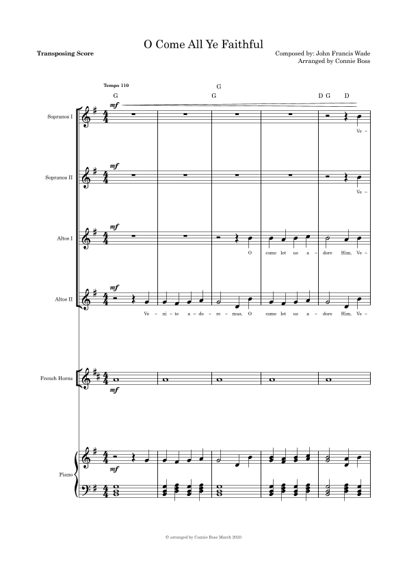 O Come All Ye Faithful - SSAA French Horn and Piano (arr. Connie Boss)