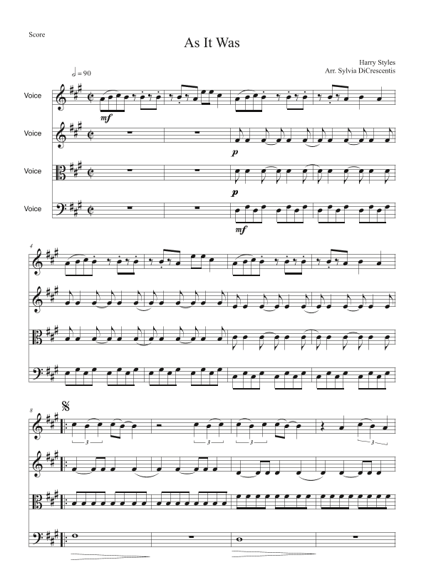 As It Was (arr. Sylvia DiCrescentis)