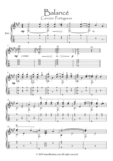 Balance cancion Portuguesa guitar solo (arr. PianoSheetNow)