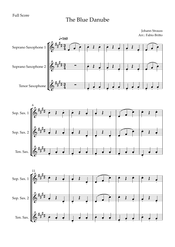 The Blue Danube (Waltz by Johann Strauss) for Saxophone Trio (arr. Fabio Britto)