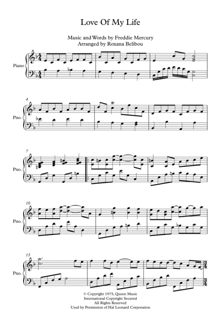 Love Of My Life (arr. Roxana Belibou)