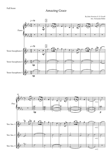 Amazing Grace for Tenor Saxophone Trio and Piano Accompaniment with Chords (arr. Fernando Britto)