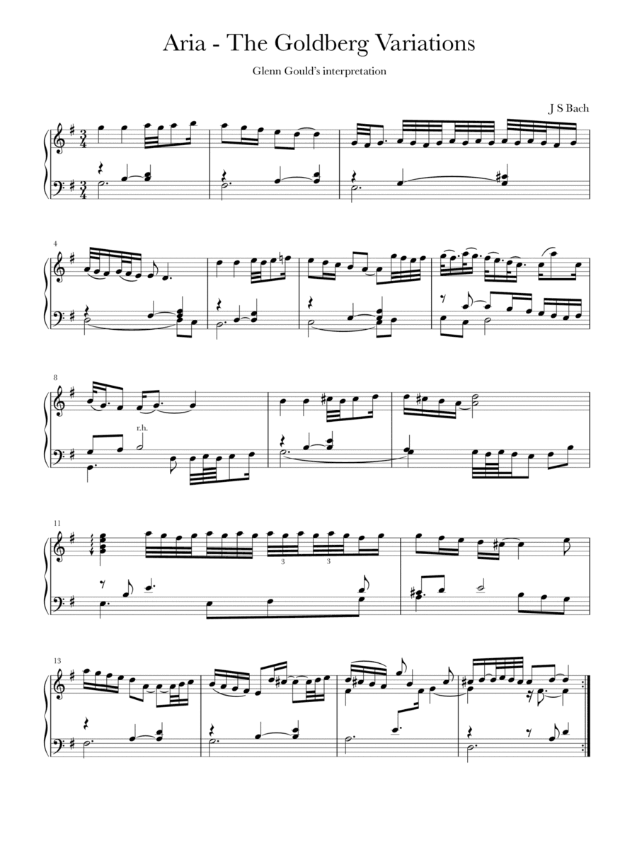 Aria - from Goldberg Variations - transcription from Glenn Gould’s interpretation (arr. Thomas Ling)