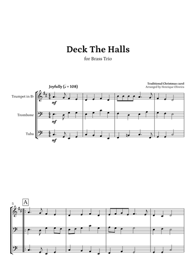 Deck The Halls (Trumpet, Trombone and Tuba) | Christmas Carol (arr. Henrique Oliveira)