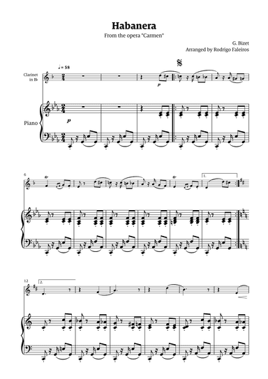 Habanera (for solo clarinet w/ piano accompaniment) (arr. Rodrigo Faleiros)