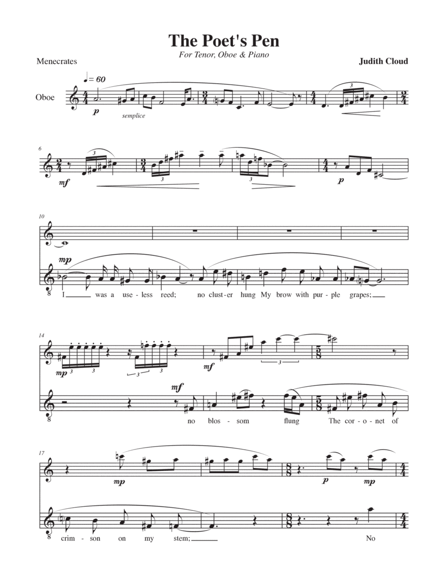 The Poet's Pen for Tenor, Oboe and Piano