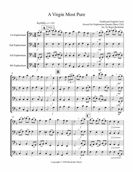 A Virgin Most Pure (Euphonium Quartet - Bass Clef) (arr. Regis Bookshar)