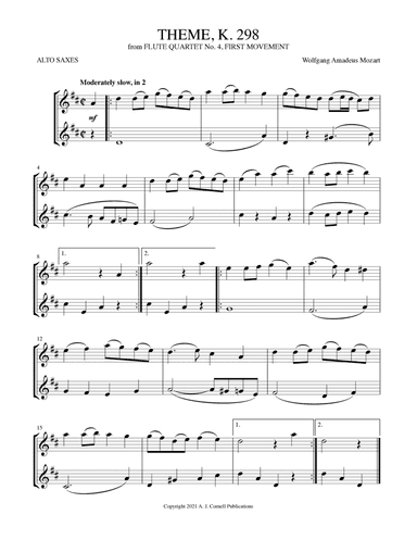Theme (from Flute Quartet No. 4, K. 298, First Movement) (arr. Mark Phillips)