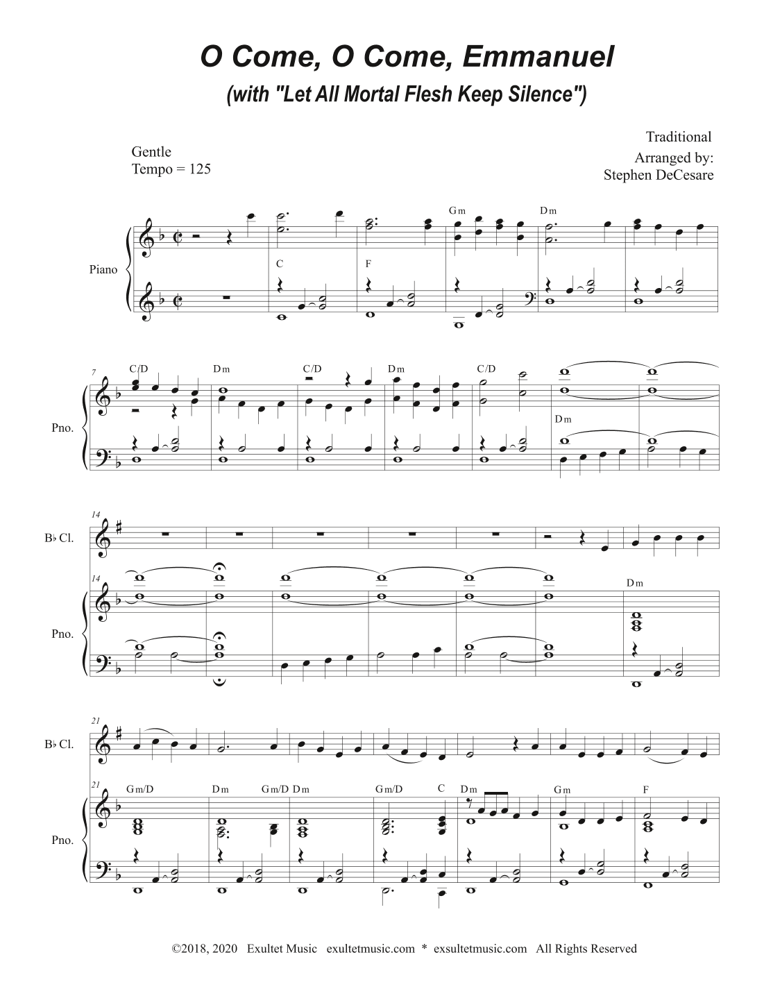 O Come, O Come, Emmanuel (with "Let All Mortal Flesh Keep Silence") (Bb-Clarinet solo and Piano) (arr. Stephen DeCesare)