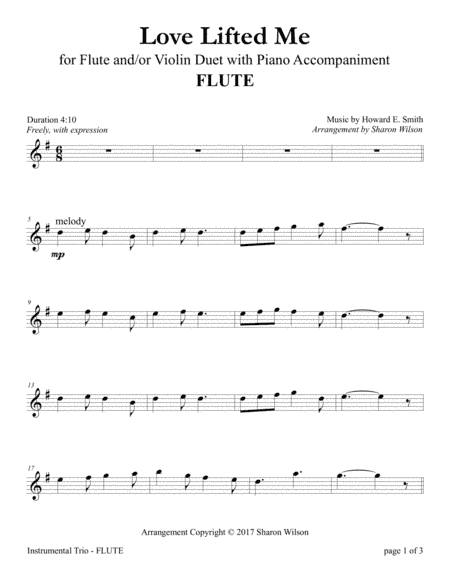 Love Lifted Me (for Flute and/or Violin Duet with Piano accompaniment) (arr. Sharon Wilson)