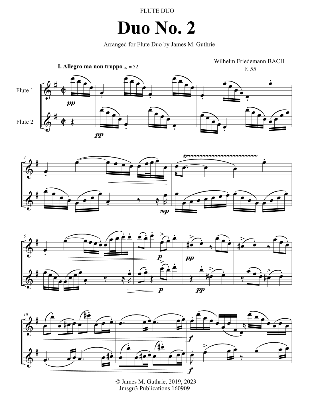 WF Bach: Duet No. 2 for Flute Duo (arr. James M. Guthrie, ASCAP)