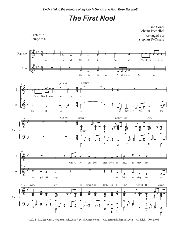 The First Noel (Duet for Soprano and Alto solo) (arr. Stephen DeCesare)