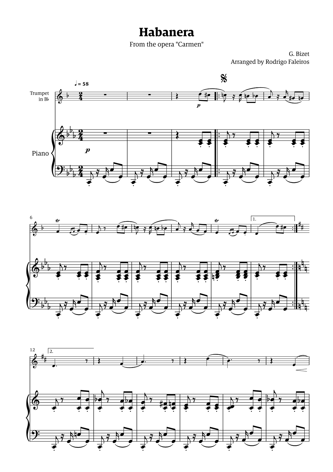 Habanera (for solo trumpet w/ piano accompaniment) (arr. Rodrigo Faleiros)