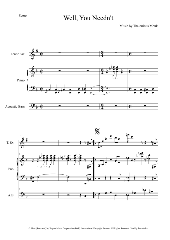 Well You Needn't (it's Over Now) (arr. The Sheet Music Library)