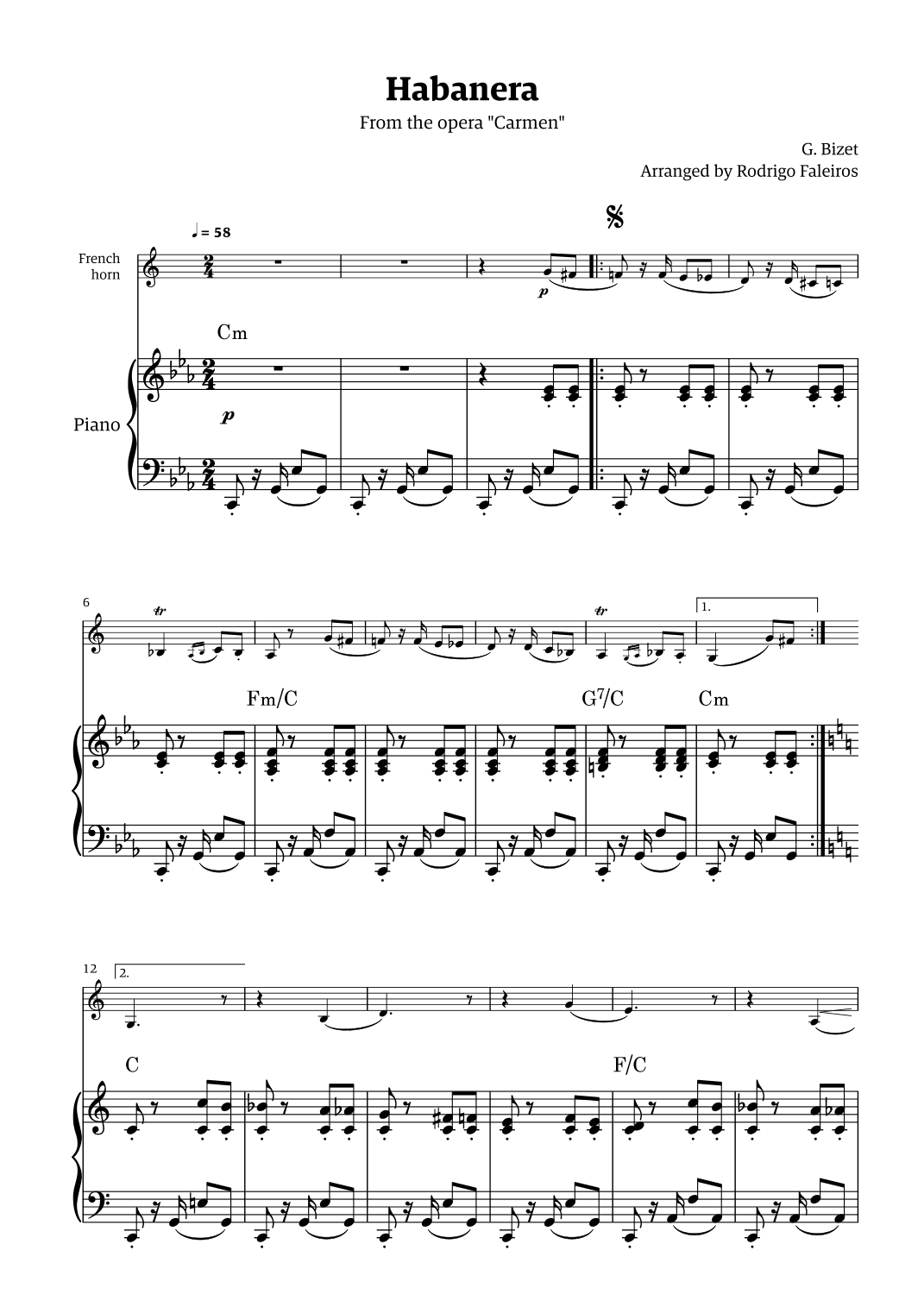 Habanera (for solo french horn w/ piano accompaniment) (arr. Rodrigo Faleiros)