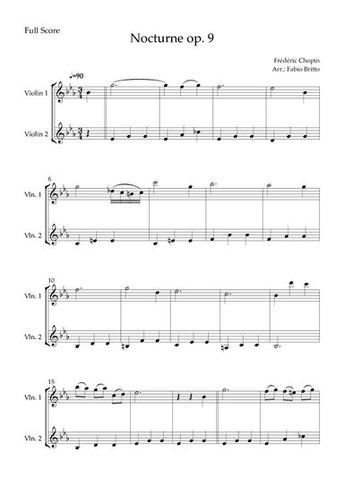 Nocturne Op.9 No. 2 (Frédéric Chopin) for Violin Duo (arr. Fabio Britto)