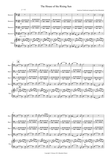 House of the Rising Sun for Bassoon Quartet (arr. David Burndrett)