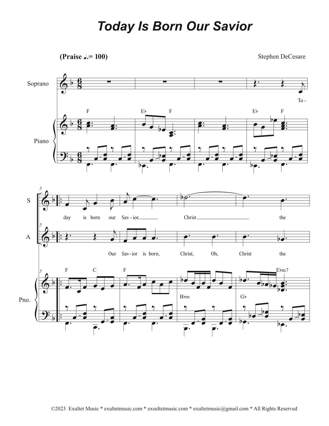 Today Is Born Our Savior (Duet for Soprano and Alto solo)