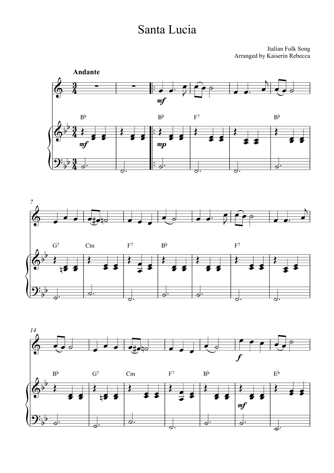 Santa Lucia (soprano saxophone solo and piano accompaniment) (arr. Kaiserin Rebecca)