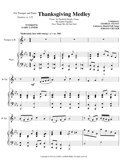 THANKSGIVING MEDLEY (Bb Trumpet/Piano with Trumpet Part) (arr. Gary Lanier)