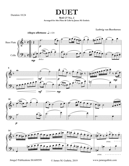 Beethoven: Duet WoO 27 No. 2 for Bass Flute & Cello (arr. James M. Guthrie, ASCAP)
