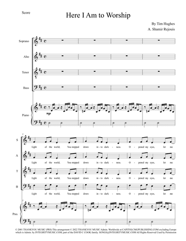 Here I Am To Worship (light Of The World) (arr. A. Shamir Rejouis)