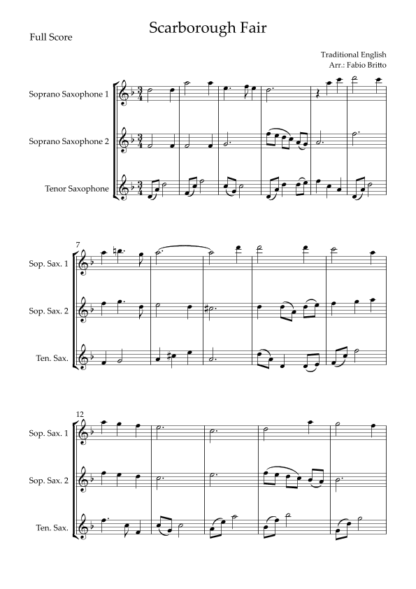Scarborough Fair for Saxophone Trio (arr. Fabio Britto)