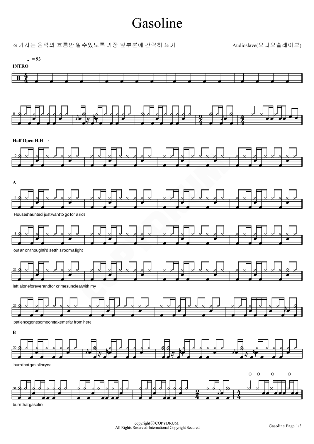 Gasoline (arr. COPYDRUM)