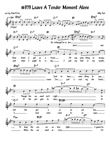 Leave A Tender Moment Alone (arr. John Fries)