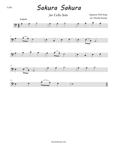 Sakura Sakura for Cello Solo (arr. Hitoshi Suzuki)