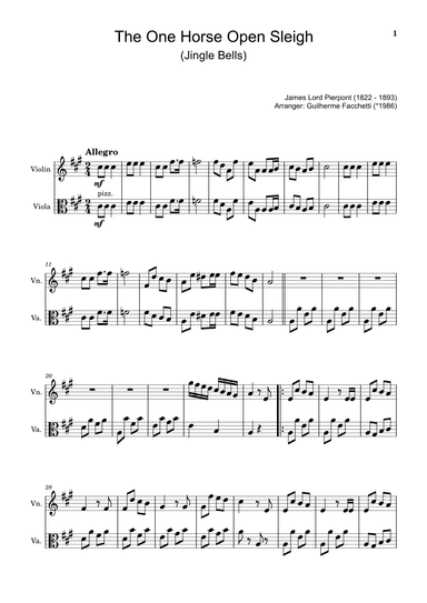 The One Horse Open Sleigh (Jingle Bells) - Arranged for Violin and Viola. (arr. Guilherme Facchetti)