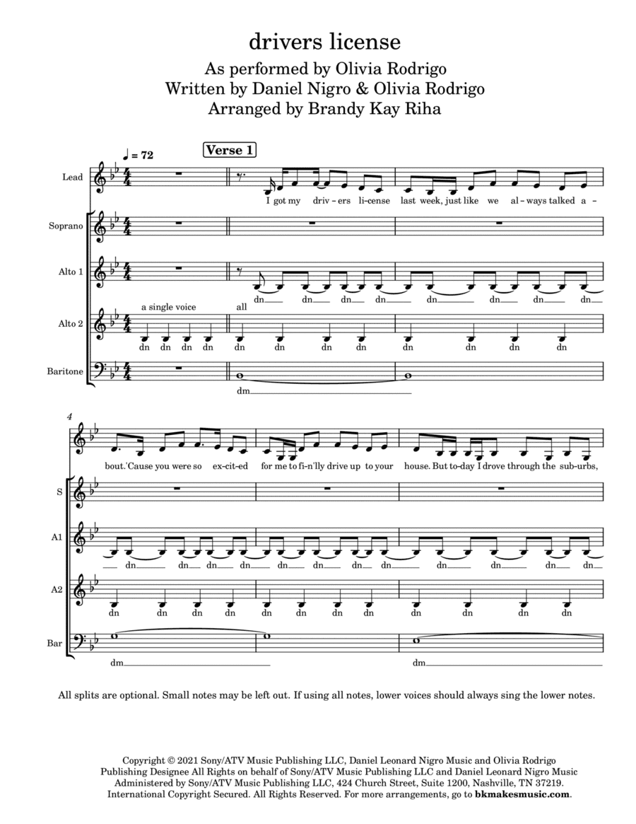 Drivers License (arr. Brandy Kay Riha / BK Riha)