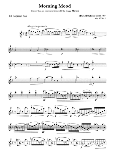 Peer Gynt Suite Op. 46 No. 1 for Saxophone Ensemble - Soprano Sax 1 (arr. Diego Marani)